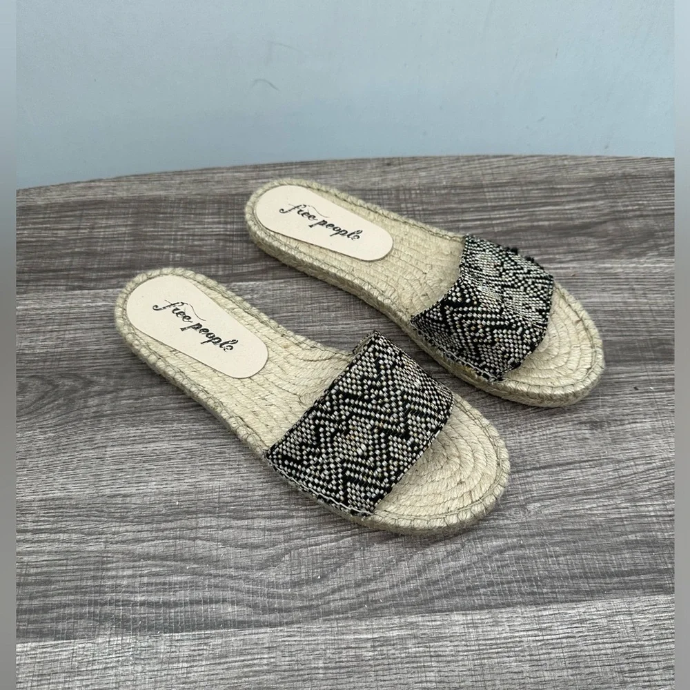 FREE PEOPLE BEACH 38 Black-White Woven boho woman summer woman espadrille Sandal